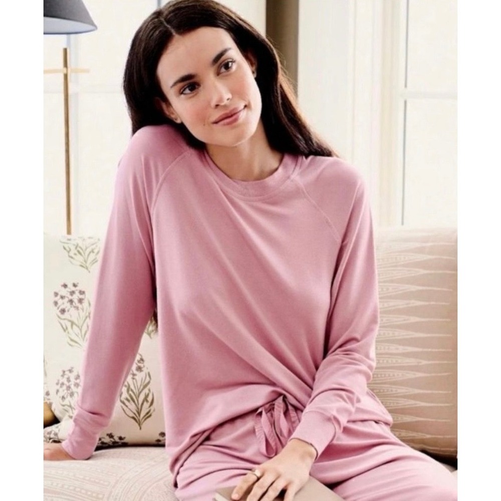 LAKE Pajama Mauve Pink Modal Long Sleeve Crewneck Lounge Top Medium